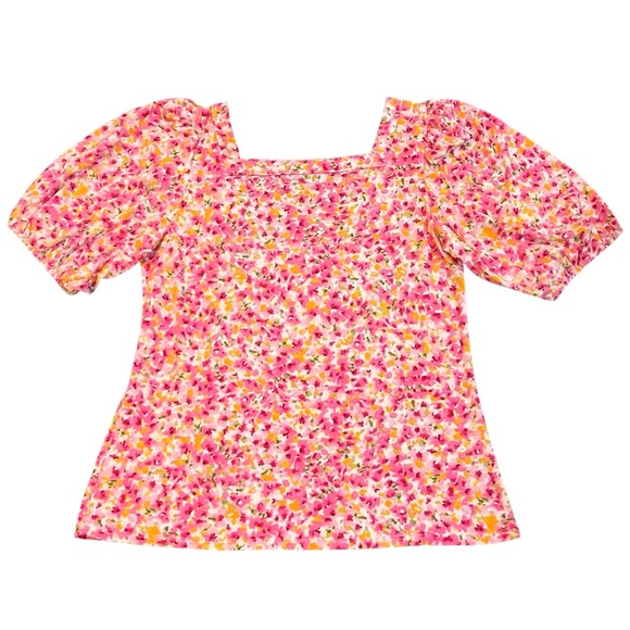 CECE Blouse Puff sleeves Pull over Square neck Floral Medium Like new - Picture 8 of 9